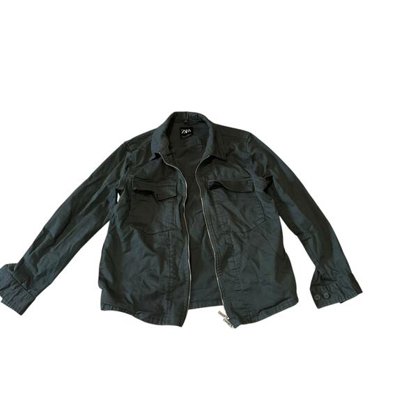 Zara Men's Collared Full Zip Outer Shirt Shacket in Olive Green Size Large - Picture 2 of 12